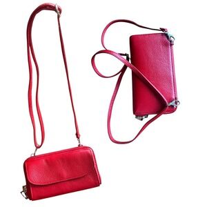 Vera Pelle Made in‎ Italy Women's Red Leather Wallet Crossbody Phone Bag